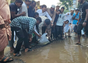 সড়কের গর্তে মাছের পোনা ছেড়ে অভিনব প্রতিবাদ করলেন হাসনাত